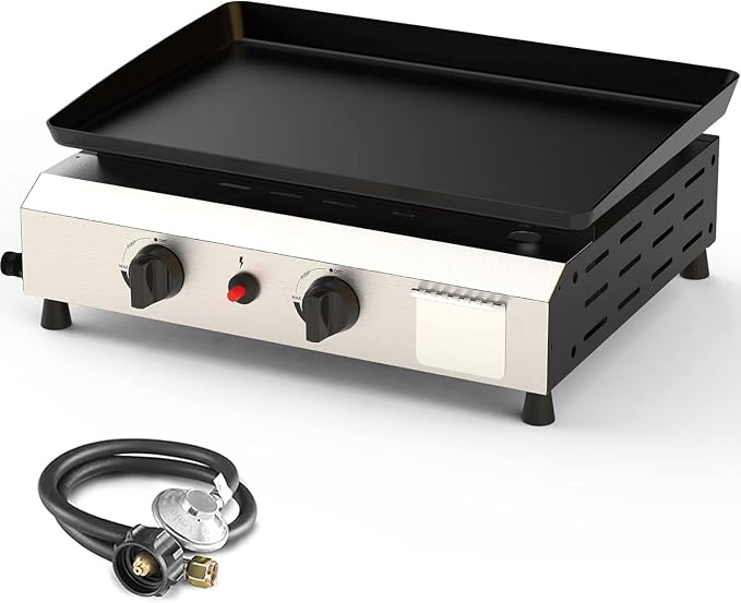 2 Burner BBQ Gas Griddle, 17.3 Inch Stainless Steel Portable Detachable Propane by ADREAK