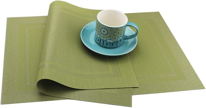 Gugrida Placemats Set of 6 Plaid Checkered Green PVC Placemat - Image 6