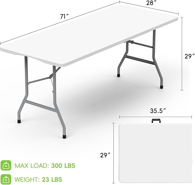 HLPB Folding Table 6ft, Foldable Portable Heavy Duty Plastic Fold-in-Half - Image 2