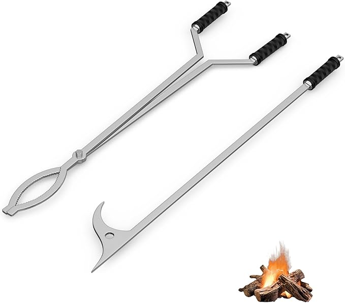 Fire Tongs 40 Inch Stainless Steel Log Grabber for Indoor and Outdoor Fires