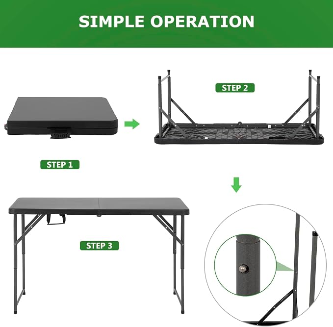 BestOffice 4 FT Picnic Table Folding Table Camping Plastic Table Fold Up Table - Image 5
