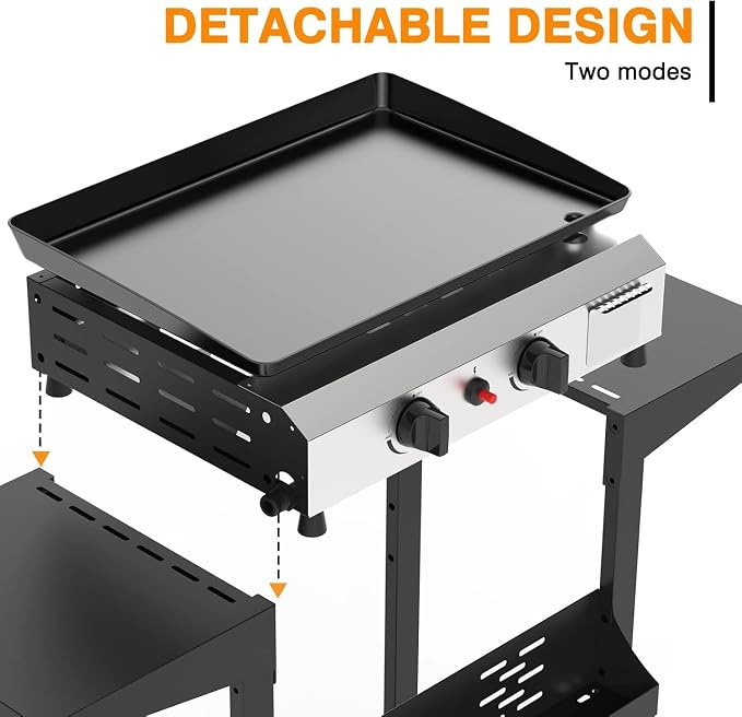 2 Burner BBQ Gas Griddle, 17.3 Inch Stainless Steel Portable Detachable Propane - Image 5