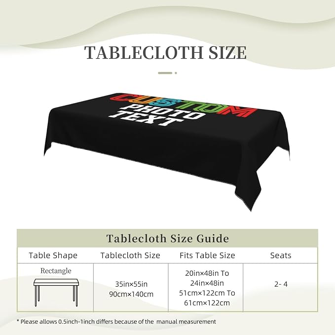 Custom Rectangle Table Cloth, Add Your Own Photo Logo Text, Personalized - Image 3