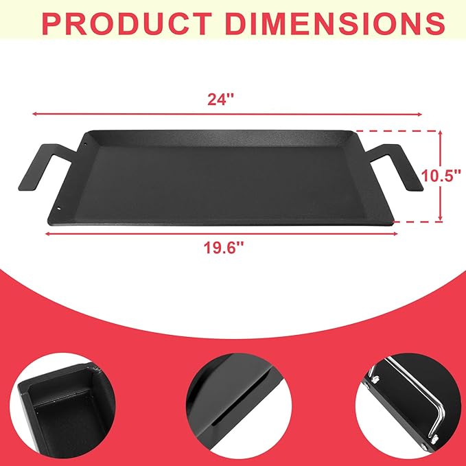 Griddle, Black Carbon Steel, 24 x 10.5 Inch with Heat-Resistant Gloves
