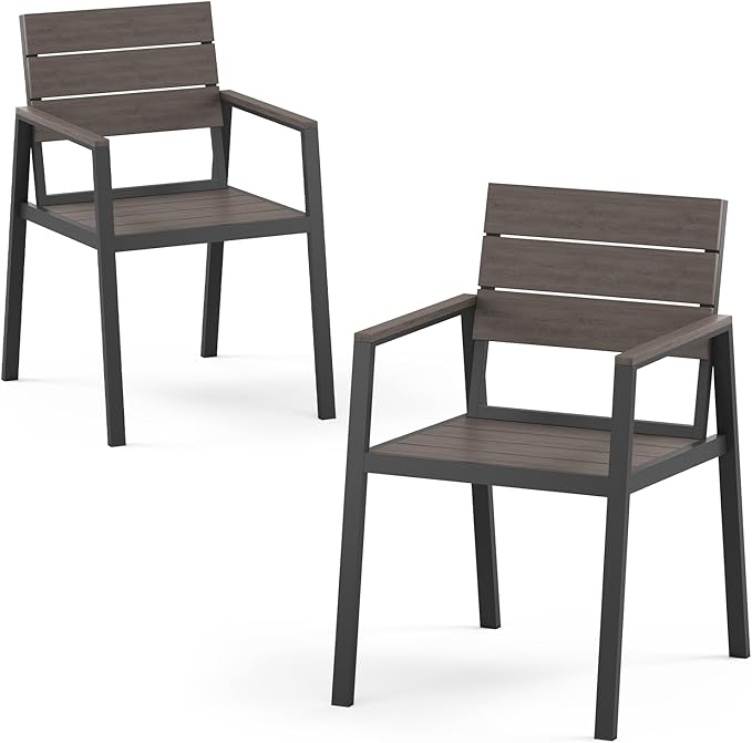 Outdoor Patio Dining Chairs Set of 2, Aluminum & HDPS All-Weather by ComfCove