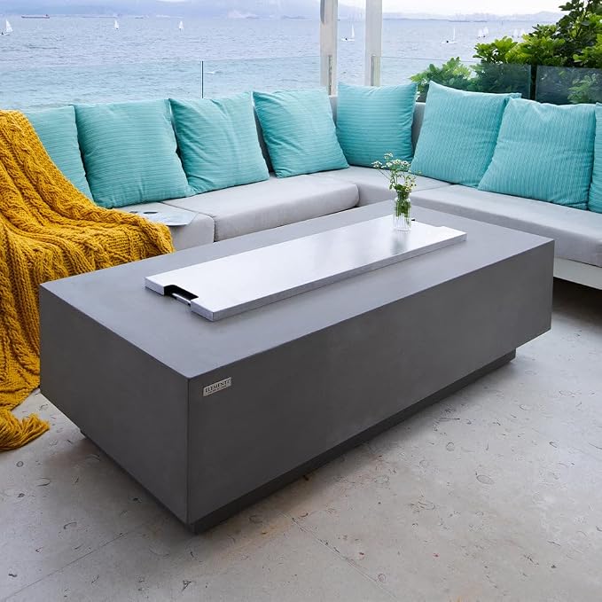 Granville Concrete Fire Pit 60" x 27" Outdoor Patio Firepit Includes Lava Rocks - Image 8