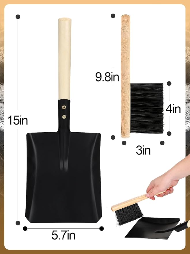 Fireplace Ash Shovel and Brush Set- Upgraded Metal Coal Shovel and Hearth Brush - Image 5
