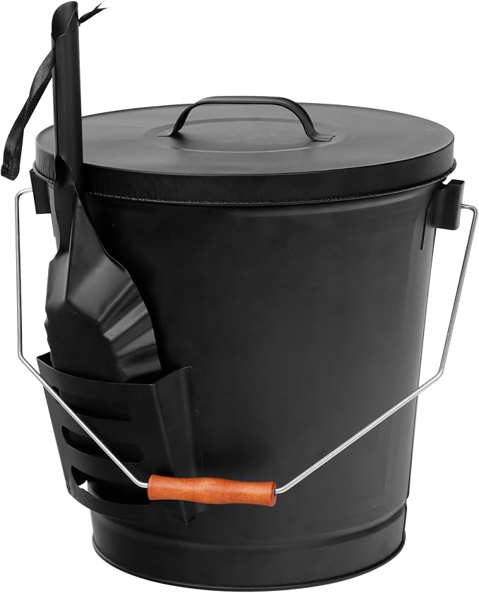JupiterForce Ash Bucket with Lid and Shovel, 5.15 Gallon Large Galvanized Metal by JupiterForce