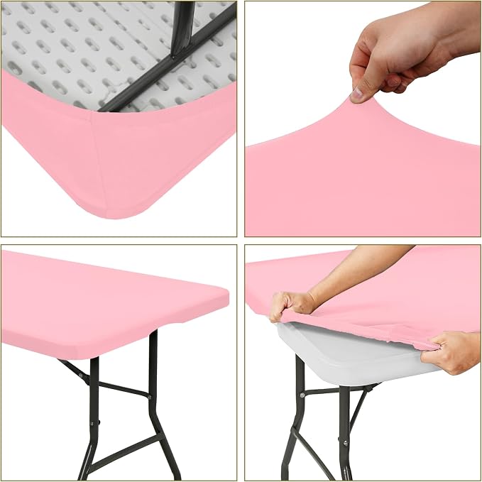 10 Pack Fitted Tablecloth for 8 Foot Rectangle Tables, Washable Stretch Folding - Image 6