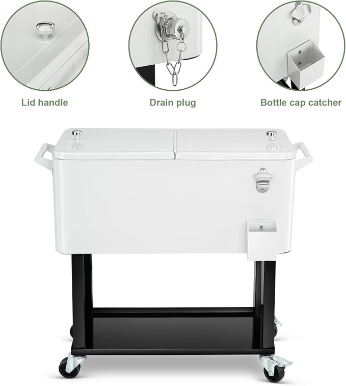 EDOSTORY 80 Quart Rolling Ice Chest Cooler Cart, Patio Backyard Party Drink - Image 3