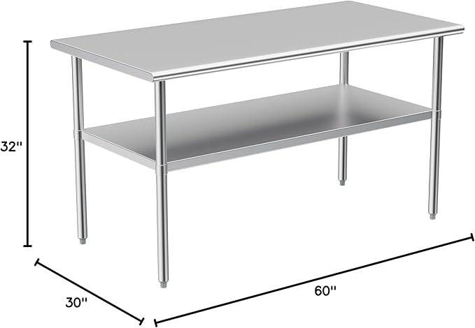 Stainless Steel Table for Prep & Work, 30x60 Inches, NSF Metal Commercial Heavy - Image 3