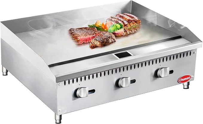 36" Commercial Countertop Griddle, 3 Burners Gas Griddle, 90000 BTU Output by Chumart