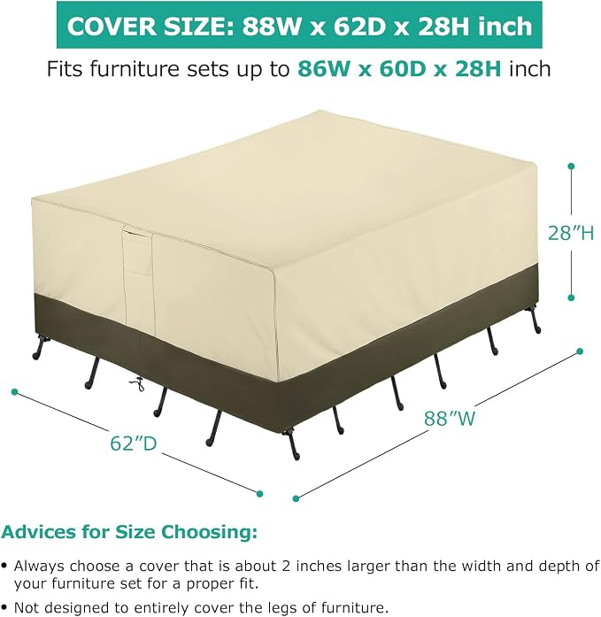 SunPatio Patio Furniture Covers, 600D Waterproof Rectangular/Oval Dining Table - Image 7