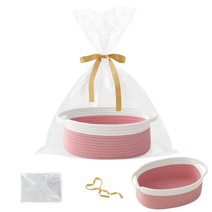 Gift Basket with Gift Bag and Ribbons, Small Rope Woven Shelf Storage, Baskets by HZFTJOY