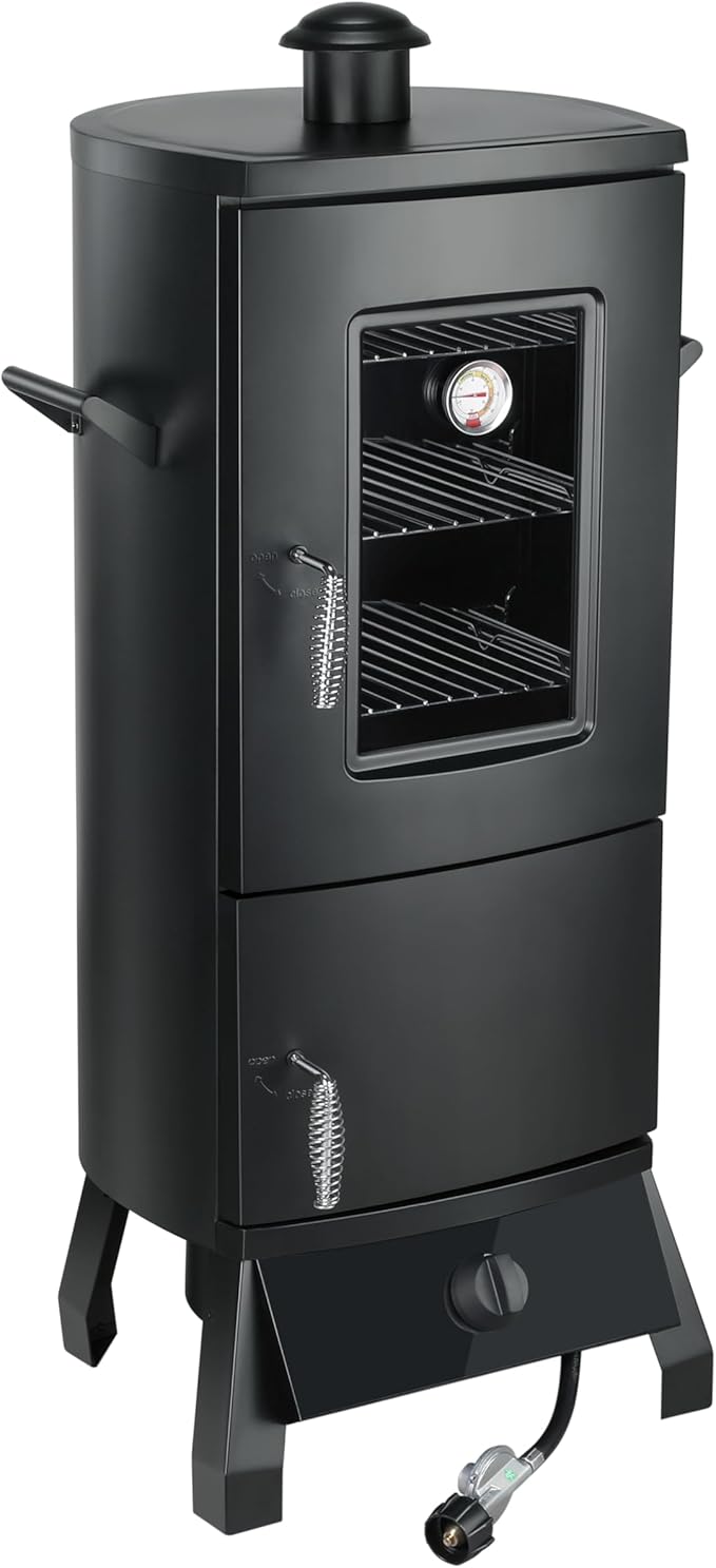 Propane Smoker, Vertical Matte Black Alloy Steel with Adjustable Racks