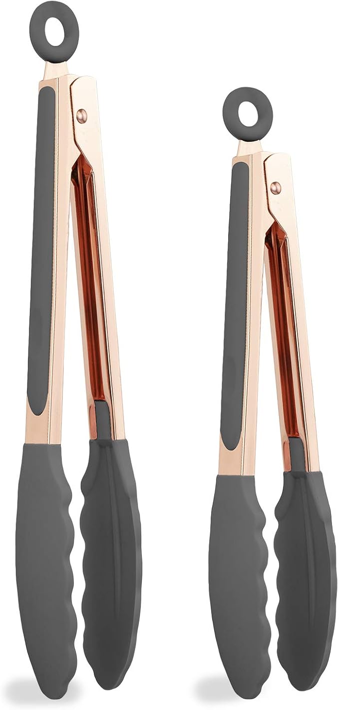 Tongs Set, 9-Inch and 12-Inch Stainless Steel with Silicone Heads