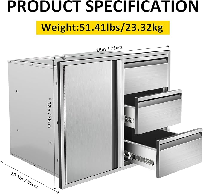 Outdoor Kitchen Door Drawer Combo Cabinet 28" W x 22" H x 19.5" D Stainless - Image 2