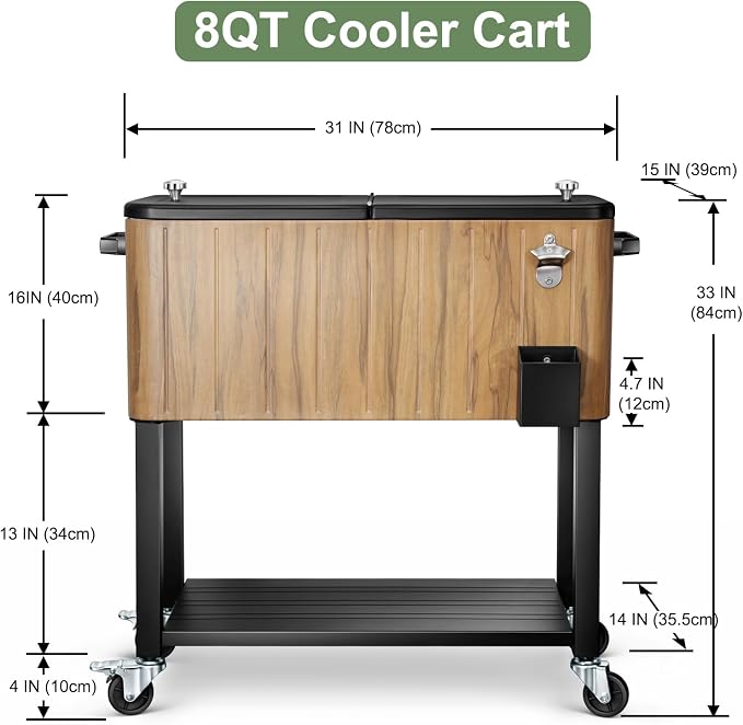 EDOSTORY 80 Quart Rolling Ice Chest Cooler Cart, Patio Backyard Party Drink - Image 4