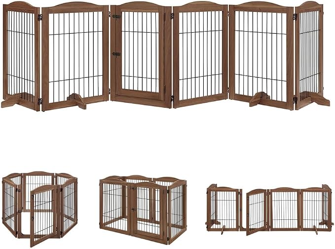 unipaws Pet Playpen with Wood and Wire, 6 Panels Extra Wide Freestanding Walk by unipaws