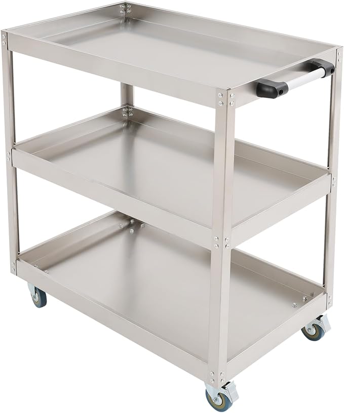 Stainless Steel Utility Cart, Heavy Duty 3-Tier Service Cart by Unknown