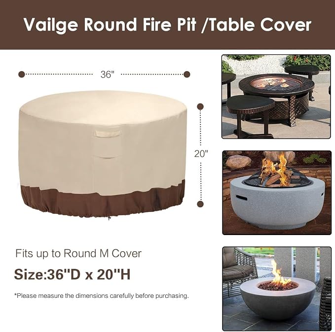Vailge Fire Pit Cover Round, 100% Waterproof Round Patio Fire Bowl Cover - Image 2