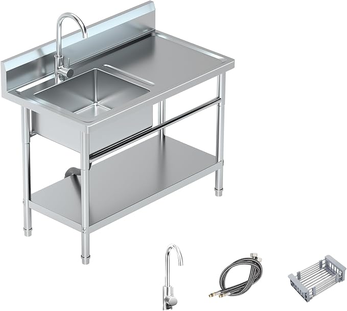 Utility Sink Freestanding Single Bowl Laundry Sink by PurezmMotoStainlessSteelFab