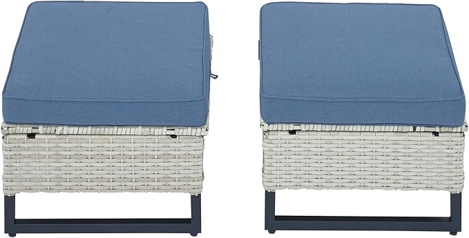HUMMUH Outdoor Ottomans for Patio Set of 2 PE Wicker Outdoor Footstool - Image 3