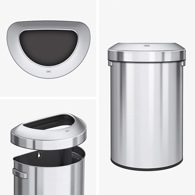 EKO Urban 21 Gallon Semi-Round Open Top Waste Bin, Stainless Steel Half Round - Image 8
