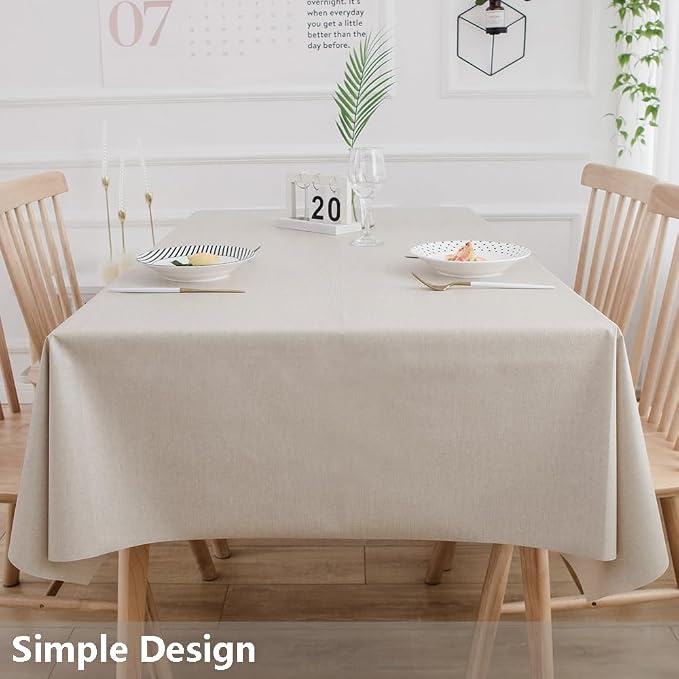 TruDelve Heavy Duty Vinyl Tablecloths Beige Plastic Table Cloth Square - Image 7