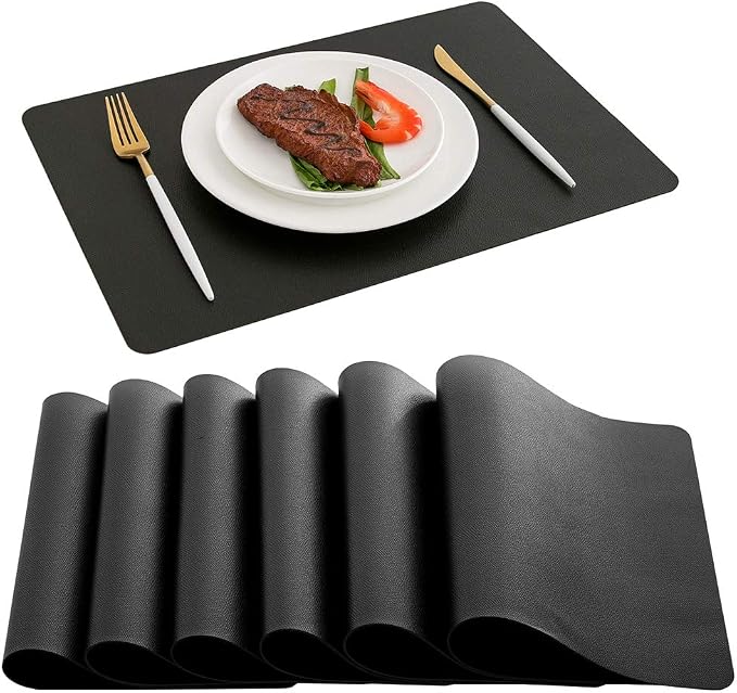 DOLOPL Placemats Set of 6 – Black Wipeable Faux Leather Table Placemats by DOLOPLOfficial