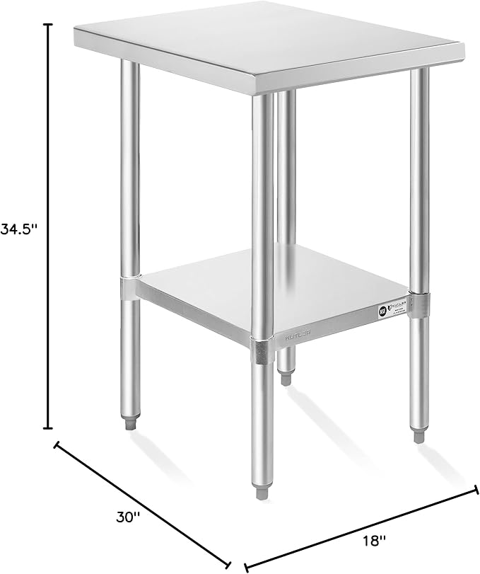 KUTLER Stainless Steel Table 30 x 18 Inches, NSF Heavy Duty Commercial Kitchen - Image 2