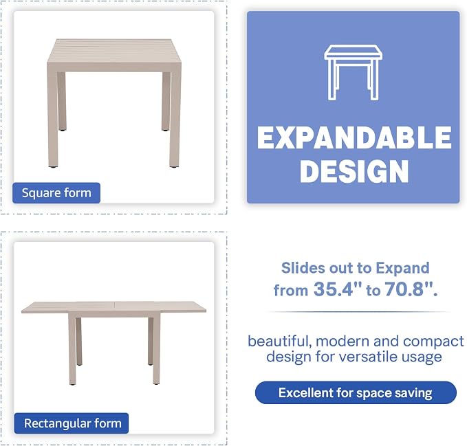 Soleil Jardin Aluminum Patio Extendable Dining Table, Adjustable Indoor Outdoor - Image 4