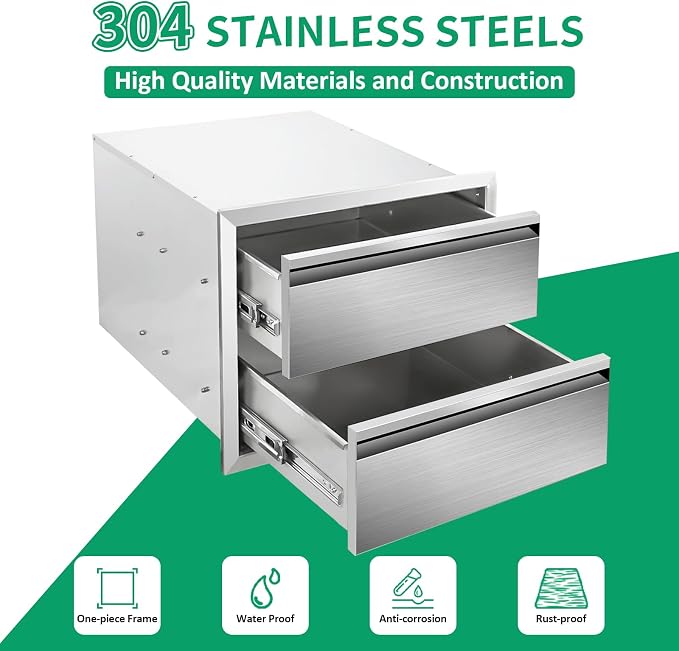 Outdoor Kitchen Drawers 18" W x 15" H x 23" D Stainless Steel Double Drawers - Image 3