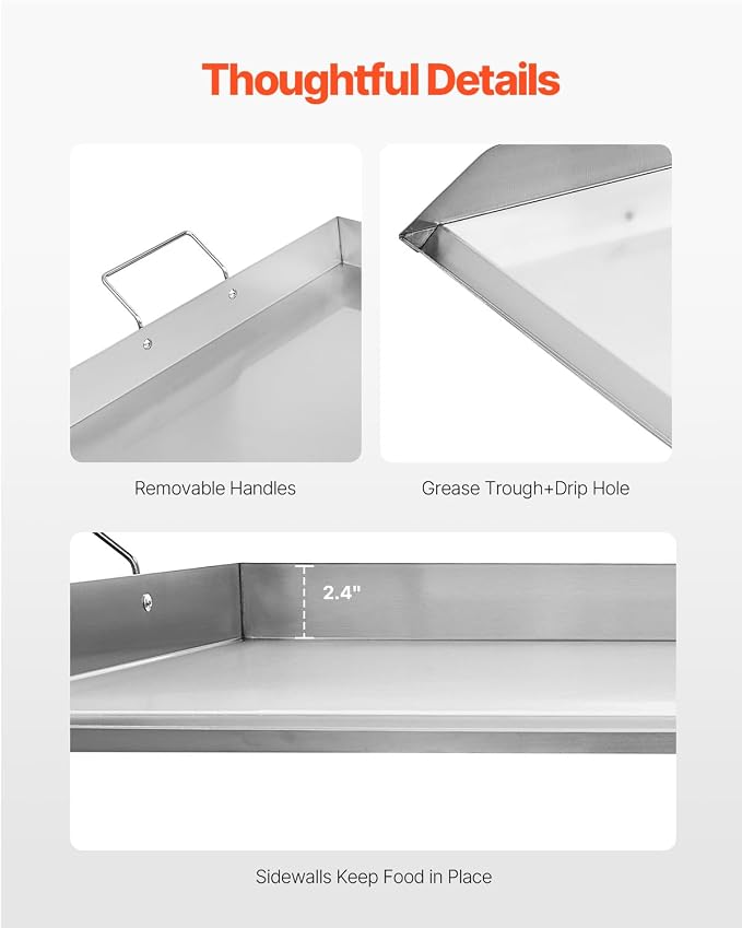 VEVOR Stainless Steel Griddle, 36x22 inch Universal Flat Top Rectangular Plate - Image 3