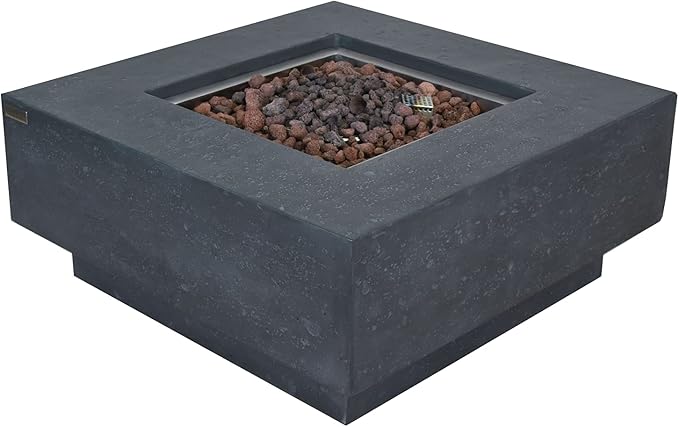 Elementi | Manhattan Gas Fire Pit Cast Concrete 36" Square Fire Table, Outdoor - Image 8