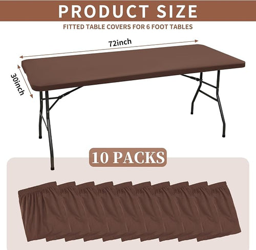 10 Pack Fitted Tablecloth for 6 Foot Rectangle Tables, Coffee Elastic Outdoor - Image 2