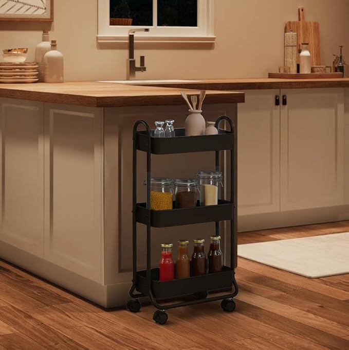 SunnyPoint Slim Rolling Storage Cart, 3 Tier Bathroom Storage Organizer Bathroom - Image 3