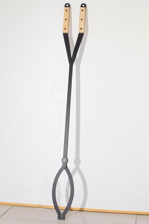 Fire Tongs, 40-Inch Black Steel Log Grabber with Serrated Claw