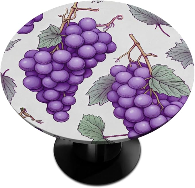 Grape Fruit Purple Leaves Round Table Cloth Cover, Elastic Edge Waterproof by ModaQua