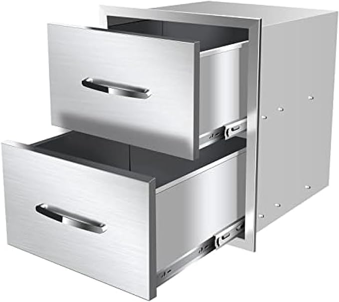 BBQ Outdoor Kitchen Drawers Stainless Steel 3-Drawer Enclosed Built-in Flush by OLIPIC