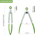 Serving Tongs Set of 3, 7-Inch Silicone Head Stainless Steel, Green