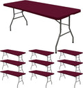 10 Pack Fitted Tablecloth for 6 Foot Rectangle Tables, Wine Red Elastic Outdoor by REWOMC