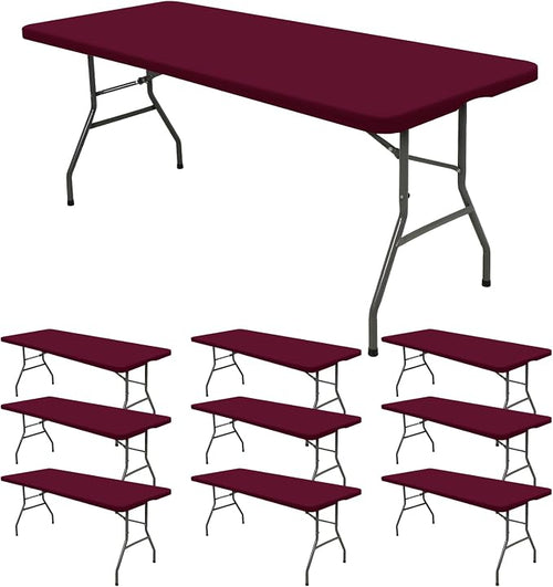 10 Pack Fitted Tablecloth for 6 Foot Rectangle Tables, Wine Red Elastic Outdoor by REWOMC