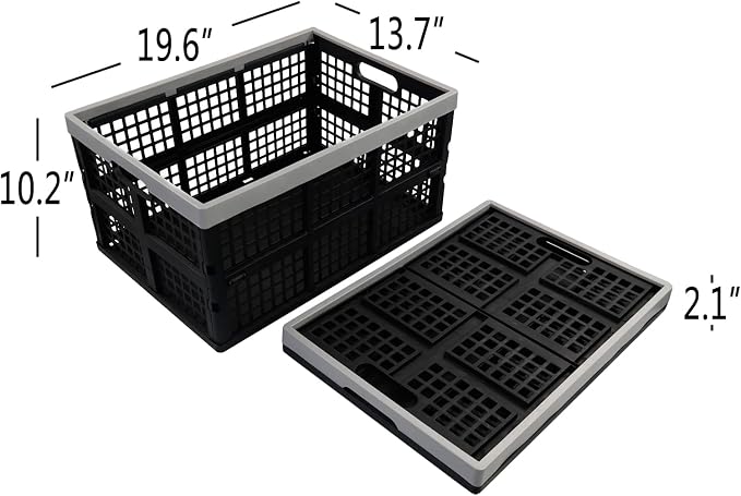 42 L Collapsible Crate Storage, Plastic Folding Storage Crates, 2 Pack - Image 2