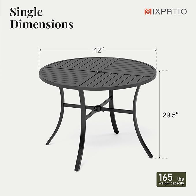 Outdoor Patio Round Dining Table, All Weather Wrought Iron Black Outdoor Table - Image 3
