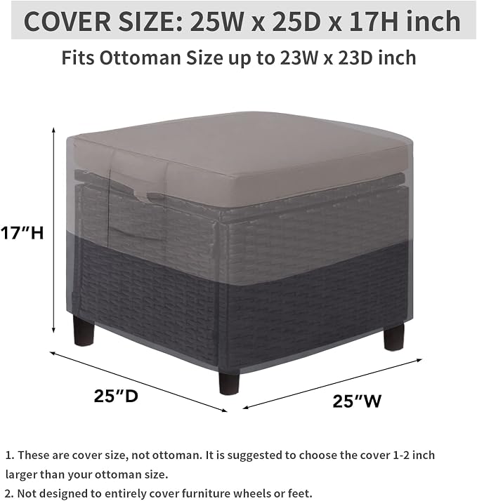 Easy-Going Outdoor Ottoman Cover, Waterproof Patio Ottoman Cover, Heavy Duty - Image 2
