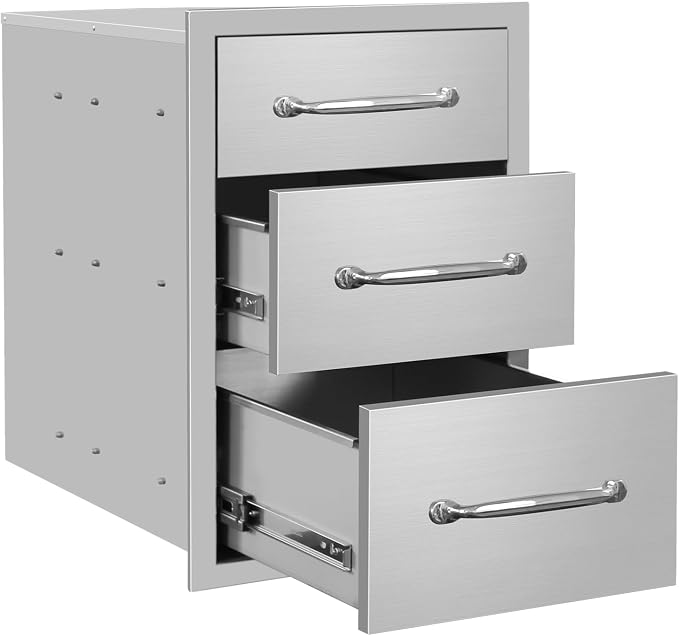 Outdoor Kitchen Drawers 14" W x 21" H x 21" D Stainless Steel Triple Drawers by Unknown