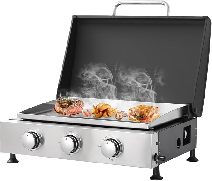 26 inch Tabletop Griddle with Ceramic Coated Cast Iron Plate, 3 Burners Flat by LCKJZYL