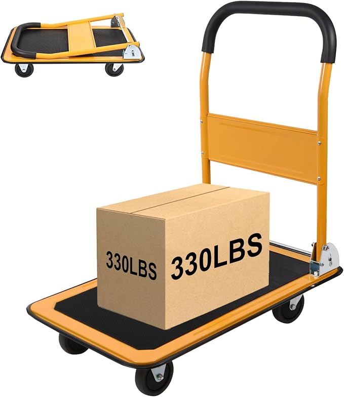 LEADALLWAY Foldable Push Cart Platform Cart 330lbs Capacity 4 Wheels by LEADALLWAY
