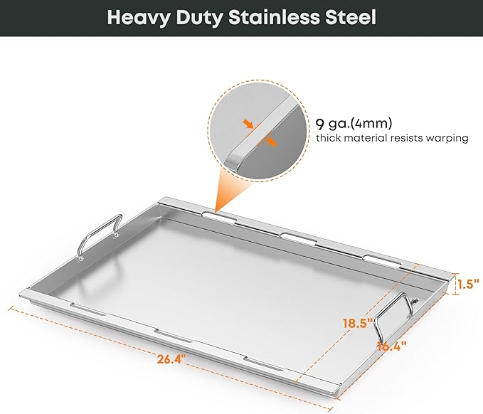 Stanbroil Stainless Steel Flat Top Griddle, Full-Size Griddle Insert - Image 2